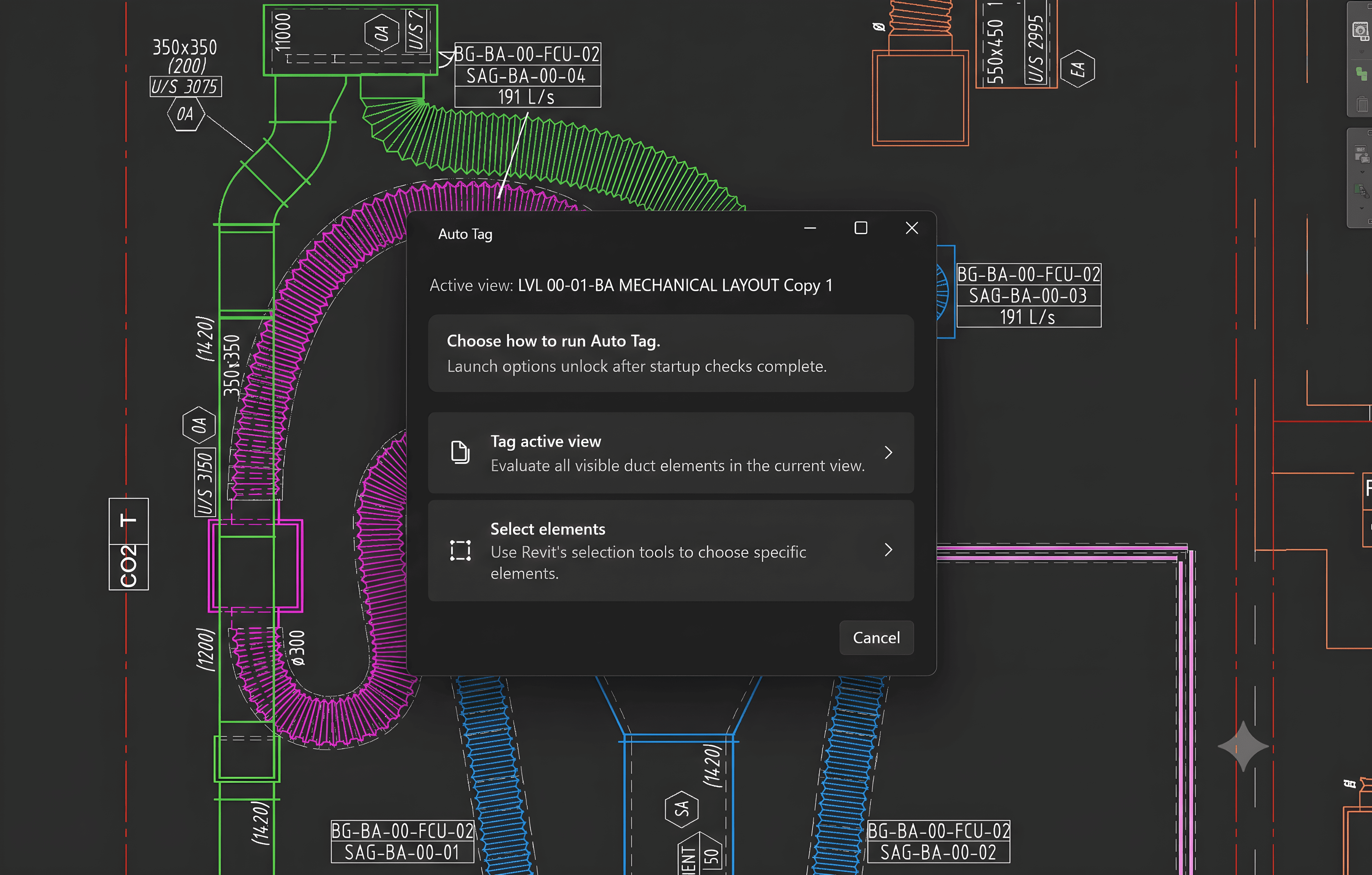 RayCAD auto tag workflow on a drawing