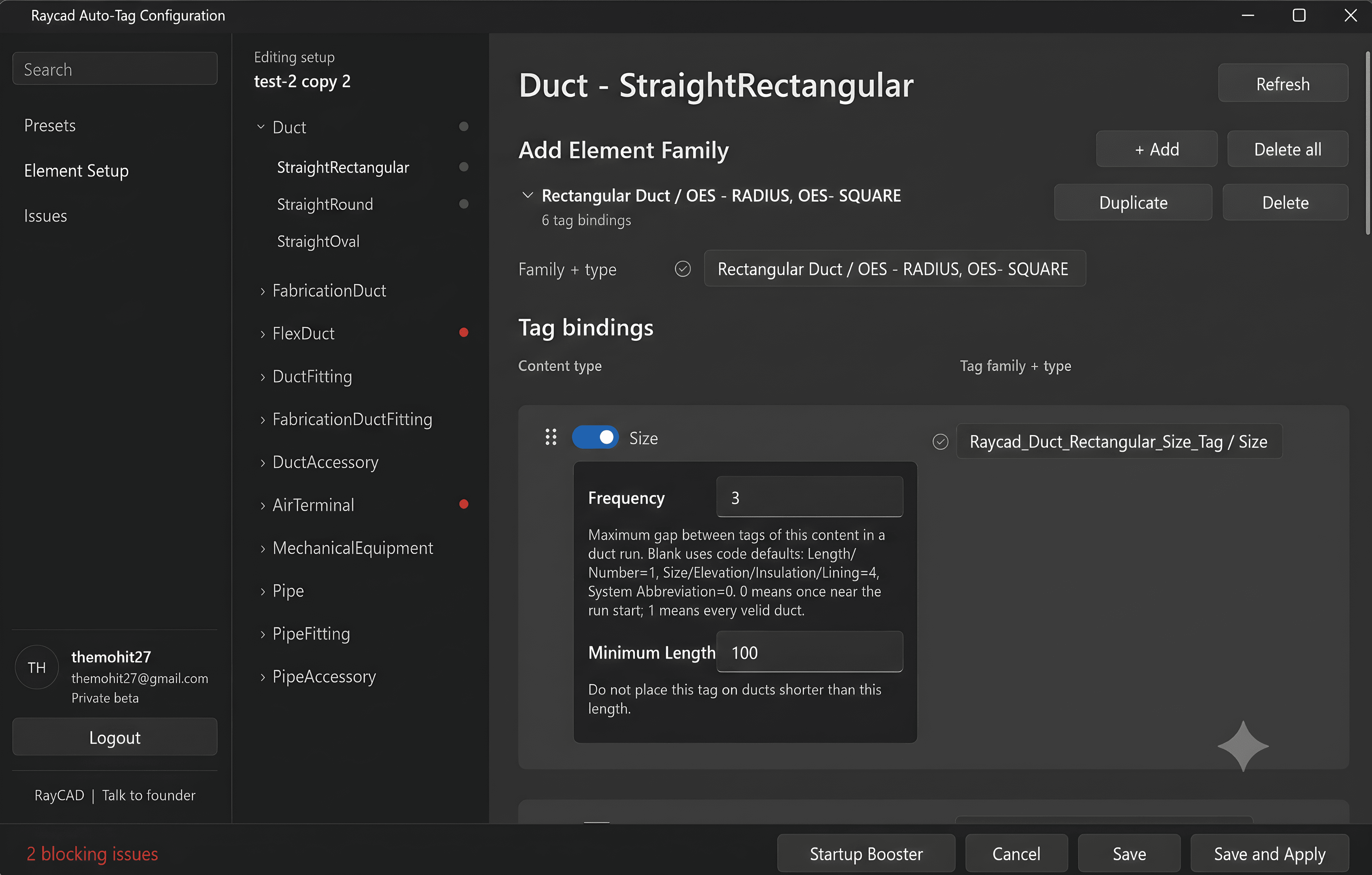 RayCAD configuration settings panel